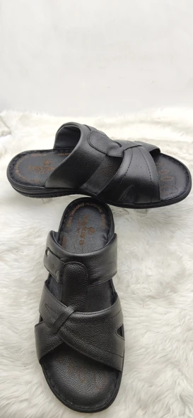 ÇİĞDEM GERÇEK DERİ SİYAH ORTOPEDİK BÜYÜK NUMARA TERLİK