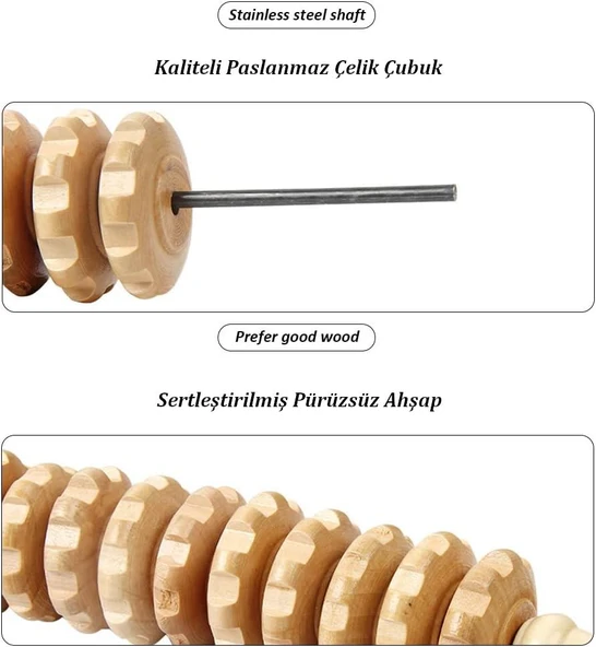Valkyrie Medikal Ahşap Masaj Merdanesi Bel Boyun Sırt Bacak Masaj Aleti Selült Giderici 1. Kalite - 7
