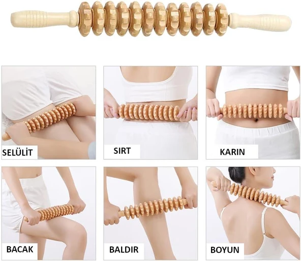 Valkyrie Medikal Ahşap Masaj Merdanesi Bel Boyun Sırt Bacak Masaj Aleti Selült Giderici 1. Kalite - 4