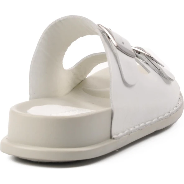 VOYAGER BEYAZ GERÇEK DERİ ORTOPEDİK ÇİFT TOKALI TERLİK (9171) - Resim 4