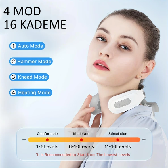 Valkyrie Şarjlı Mikro Elektrikli Omuz ve Boyun Masaj Aleti Isıtmalı 4 Mod 16 Kademe Servikal - 4