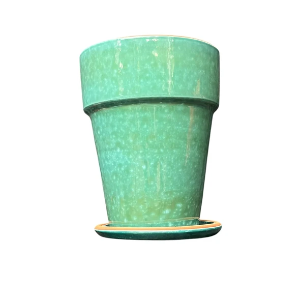 Bitki Tasarımı Jaar Turkuaz Çift Sırlı İç ve Dış Mekan Kullanımlı Toprak Terrakota Tabaklı Saksı - Resim 2