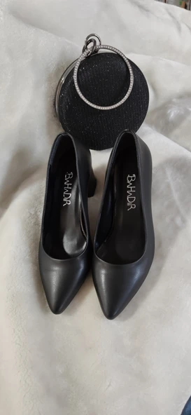 ÇİĞDEM SİYAH SİVRİ BURUN KALIN ÖKÇE KADIN AYAKKABI (BHDR A7) - Resim 2