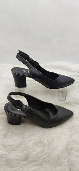 ÇİĞDEM DERİ SİVRİ BURUN ARKASI AÇIK SİYAH AYAKKABI(BTF A1) - Resim 3