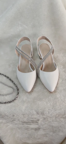 ÇİĞDEM KREM TAŞLI ALÇAK TOPUK ABİYE BABET AYAKKABI( WİE AT2B) - Resim 3