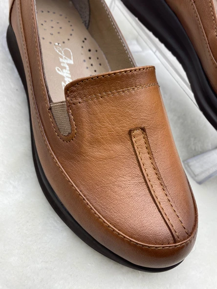 ÇİĞDEM TABA HAKİKİ DERİ HAFİF DOLGU TOPUK ANNE AYAKKABISI (ARY) - Resim 7