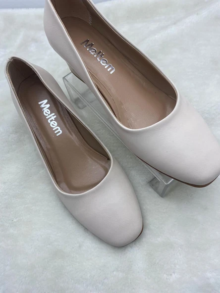 ÇİĞDEM NUDE DERİ KADIN KÜT BURUN ALÇAK TOPUKLU AYAKKABI (AS2A) - Resim 7