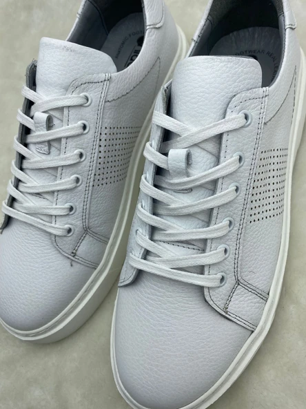 ÇİĞDEM GERÇEK DERİ BEYAZ TABANLI ERKEK SPOR AYAKKABI (HDY) - Resim 2