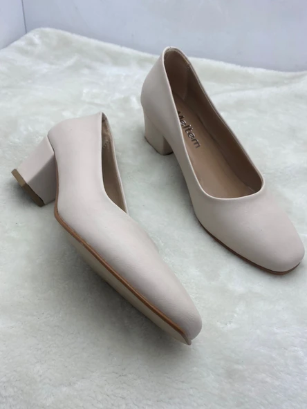 ÇİĞDEM NUDE DERİ KADIN KÜT BURUN ALÇAK TOPUKLU AYAKKABI (AS2A) - Resim 3