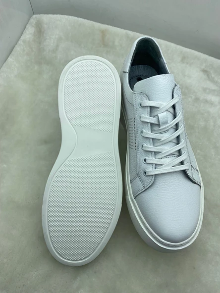 ÇİĞDEM GERÇEK DERİ BEYAZ TABANLI ERKEK SPOR AYAKKABI (HDY) - Resim 3