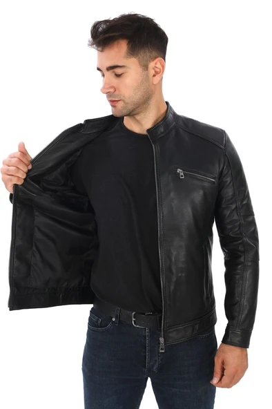 Fit Kesim Sade Spor Deri Mont Siyah Renk - 4