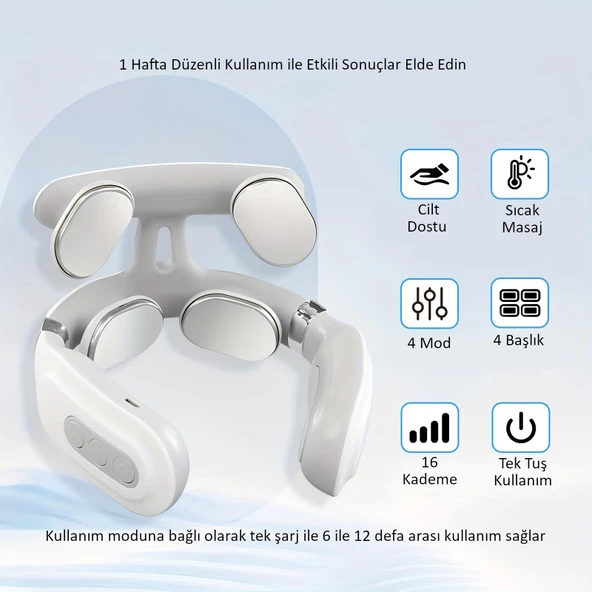 Valkyrie Şarjlı Mikro Elektrikli Omuz ve Boyun Masaj Aleti Isıtmalı 4 Mod 16 Kademe Servikal - 5