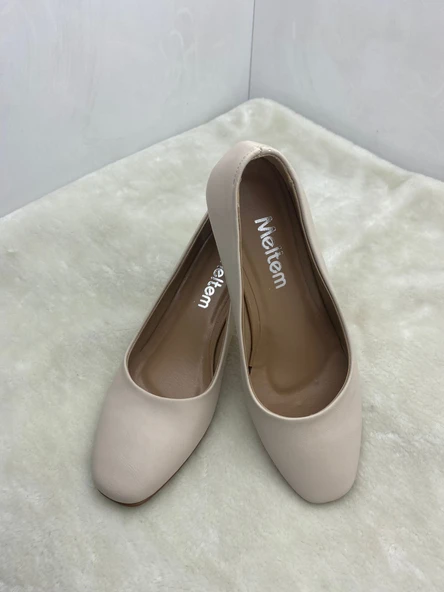 ÇİĞDEM NUDE DERİ KADIN KÜT BURUN ALÇAK TOPUKLU AYAKKABI (AS2A) - Resim 5