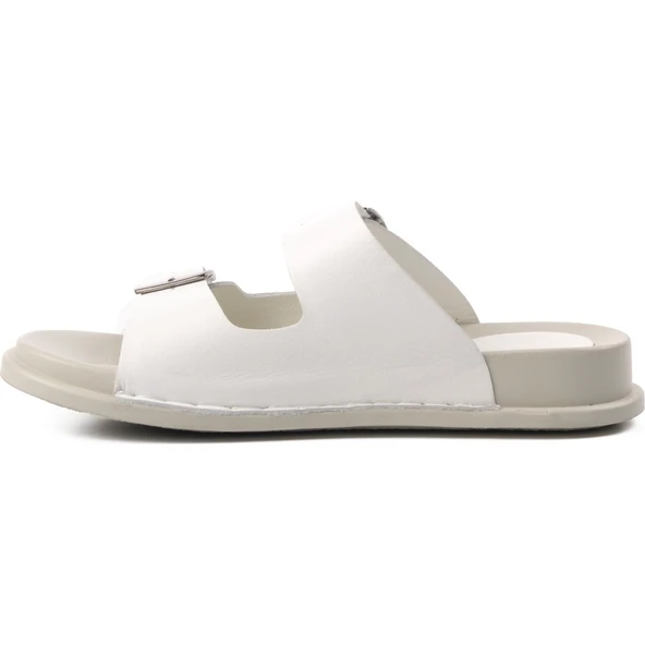 VOYAGER BEYAZ GERÇEK DERİ ORTOPEDİK ÇİFT TOKALI TERLİK (9171) - Resim 3