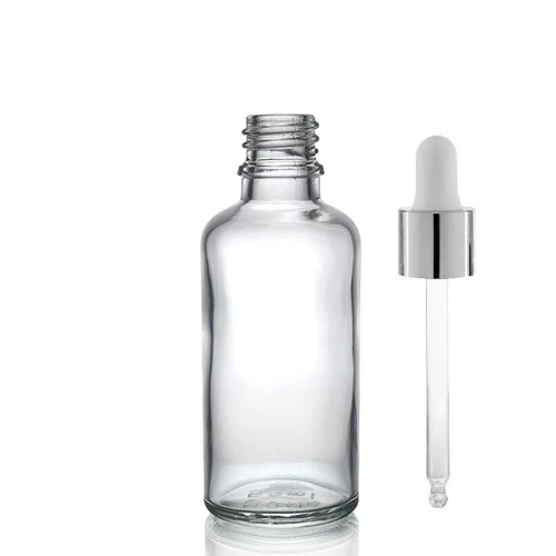 50ml şeffaf cam damlalıklı, 24 adet, Gümüş Kapak Beyaz Emzik, Ecza şişesi, Damlalıklı şişe, propolis şişesi, damlatmalı şişe, saç serum şişesi, ecza şişesi
