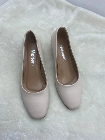 ÇİĞDEM NUDE DERİ KADIN KÜT BURUN ALÇAK TOPUKLU AYAKKABI (AS2A) - Resim 8