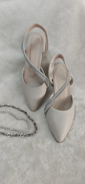 ÇİĞDEM KREM TAŞLI ALÇAK TOPUK ABİYE BABET AYAKKABI( WİE AT2B) - Resim 4