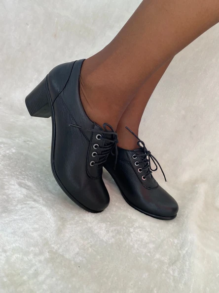 ÇİĞDEM SİYAH GERÇEK DERİ BAĞLI, TOPUKLU KADIN BOT (ENZO) - Resim 2