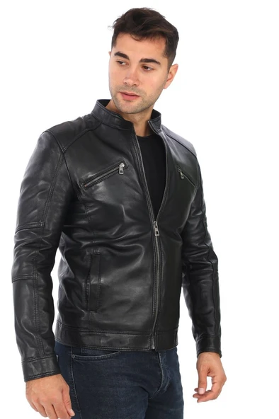 Fit Kesim Sade Spor Deri Mont Siyah Renk