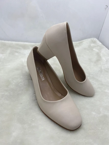 ÇİĞDEM NUDE DERİ KADIN KÜT BURUN ALÇAK TOPUKLU AYAKKABI (AS2A) - Resim 9