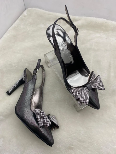 ÇİĞDEM GÜMÜŞ SATEN FİYONKLU,TAŞLI TOPUKLU AYAKKABI (ENZ) - Resim 6