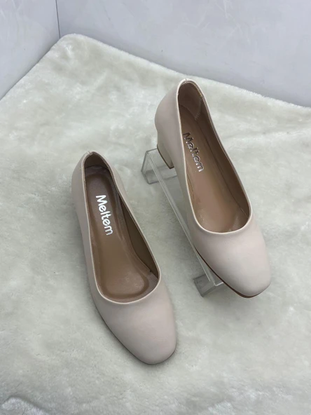 ÇİĞDEM NUDE DERİ KADIN KÜT BURUN ALÇAK TOPUKLU AYAKKABI (AS2A) - Resim 2