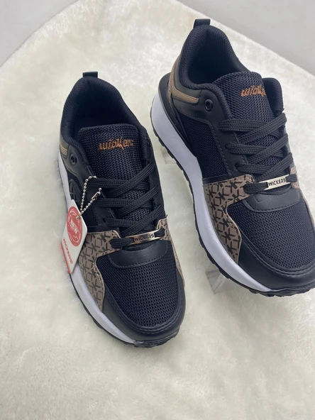 ÇİĞDEM  SİYAH-KAHVE YÜKSEK TABAN UNİSEX SNEAKER SPOR AYAKKABI - Resim 4