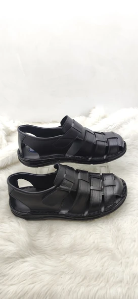 ÇİĞDEM SİYAH GERÇEK DERİ SANDALET - Resim 2