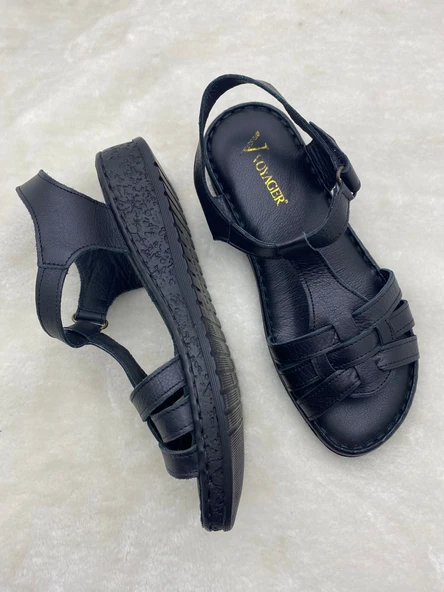 VOYAGER 8804 SİYAH HAKİKİ DERİ ORTOPEDİK KADIN SANDALET - Resim 5