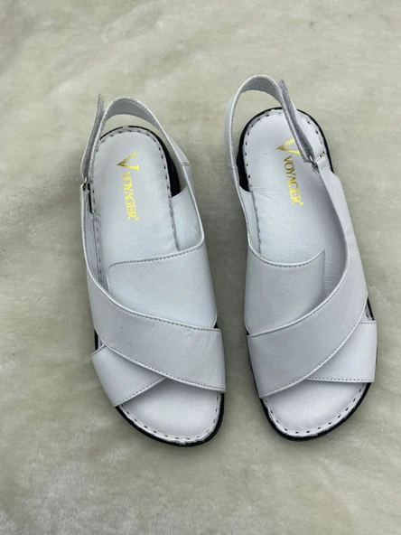 VOYAGER 8807 BEYAZ HAKİKİ DERİ ORTOPEDİK KADIN SANDALET - Resim 15