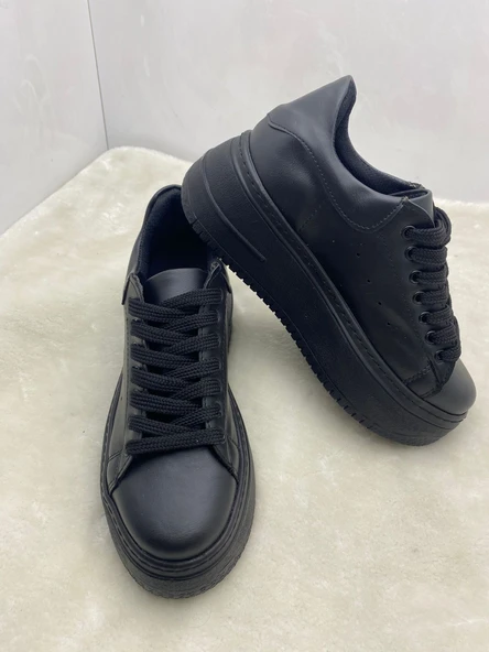 ÇİĞDEM SİYAH DERİ YÜKSEK TABAN KADIN SPOR AYAKKABI - Resim 9