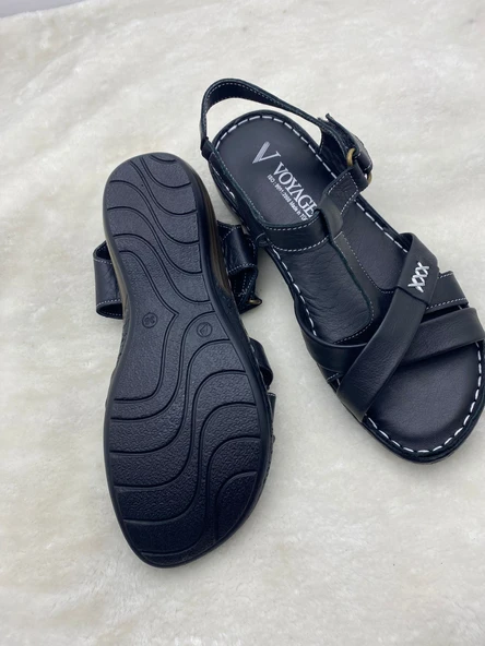 VOYAGER 7955 SİYAH HAKİKİ DERİ ORTOPEDİK İNCE ÇAPRAZ KADIN SANDALET - Resim 13