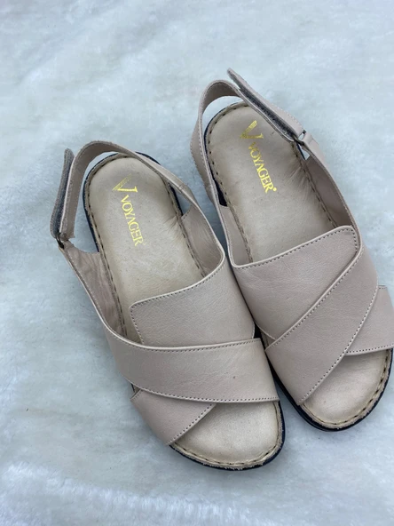 VOYAGER 8807 BEYAZ HAKİKİ DERİ ORTOPEDİK KADIN SANDALET - Resim 13