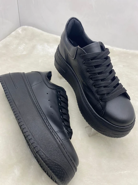 ÇİĞDEM SİYAH DERİ YÜKSEK TABAN KADIN SPOR AYAKKABI - Resim 8