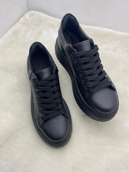 ÇİĞDEM SİYAH DERİ YÜKSEK TABAN KADIN SPOR AYAKKABI - Resim 2