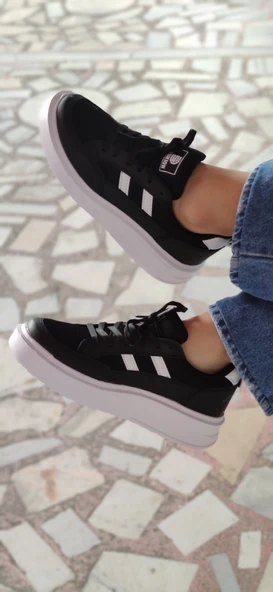 ÇİĞDEM DÜZ TABAN SİYAH-BEYAZ SPOR AYAKKABI 151  Unisex - 2