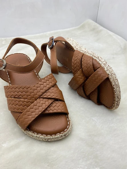 VOYAGER 8433 TABA HAKİKİ DERİ ORTOPEDİK ÖRGÜLÜ KADIN SANDALET - Resim 7