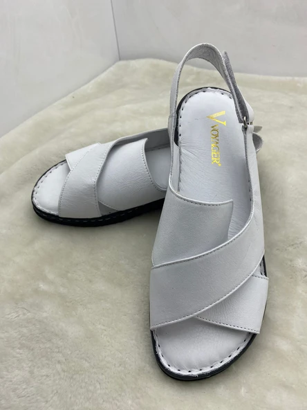 VOYAGER 8807 BEYAZ HAKİKİ DERİ ORTOPEDİK KADIN SANDALET - Resim 6