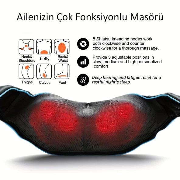 Valkyrie Şarjlı Shiatsu Bel Bacak Ayak Sırt Boyun Masaj Aleti Isıtmalı 8 Nodüllü 1. Kalite Rahatlatıcı Kas Gevşetici Masaj Cihazı - 9