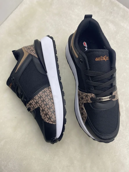 ÇİĞDEM  SİYAH-KAHVE YÜKSEK TABAN UNİSEX SNEAKER SPOR AYAKKABI - Resim 5
