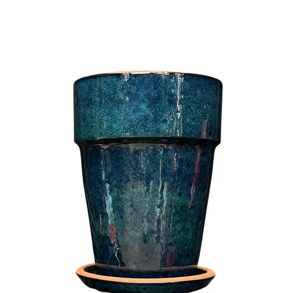 Bitki Tasarımı Jaar Okyanus Mavisi Çift Sırlı İç ve Dış Mekan Kullanımlı Toprak Terrakota Tabaklı Saksı ürün görseli