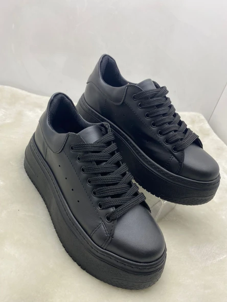 ÇİĞDEM SİYAH DERİ YÜKSEK TABAN KADIN SPOR AYAKKABI - Resim 4