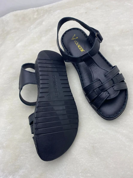 VOYAGER 8804 SİYAH HAKİKİ DERİ ORTOPEDİK KADIN SANDALET - 4