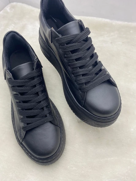 ÇİĞDEM SİYAH DERİ YÜKSEK TABAN KADIN SPOR AYAKKABI - Resim 6