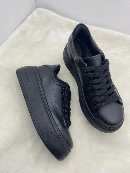 ÇİĞDEM SİYAH DERİ YÜKSEK TABAN KADIN SPOR AYAKKABI - Resim 3