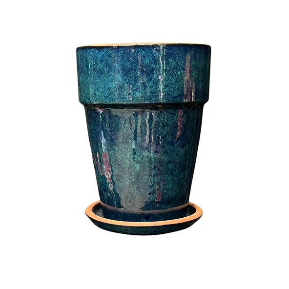 Bitki Tasarımı Jaar Okyanus Mavisi Çift Sırlı İç ve Dış Mekan Kullanımlı Toprak Terrakota Tabaklı Saksı - Resim 3