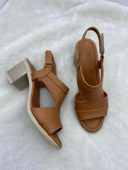 ÇİĞDEM TABA GERÇEK DERİ TOPUKLU SANDALET (ENZ) - Resim 2