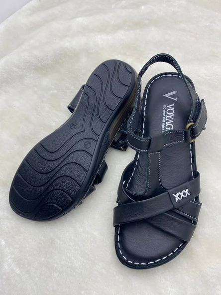 VOYAGER 7955 SİYAH HAKİKİ DERİ ORTOPEDİK İNCE ÇAPRAZ KADIN SANDALET - Resim 11