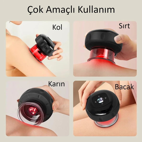 Valkyrie Şarjlı Kupa Çekme Vakum Masaj Aleti Selülit Giderici Hacamat Cihazı Isıtıcılı Siyah - 3