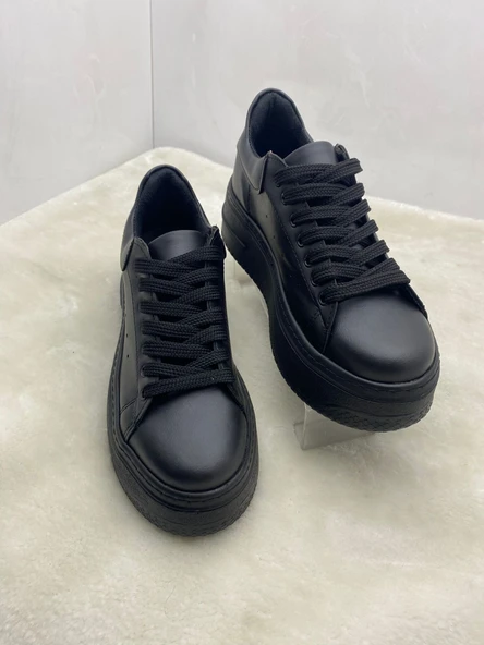 ÇİĞDEM SİYAH DERİ YÜKSEK TABAN KADIN SPOR AYAKKABI - Resim 7